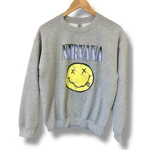 Nirvana Gray Smilie Sweatshirt Pullover Mens Unisex smiley